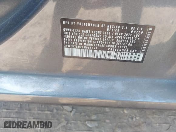 ✅ 2020 Volkswagen Jetta SEL • VIN: 3VWE57BU2LM085177 • Lot: 41880036. Listed on IAAI with 80,059 mi. Free auction sales archive from the USA and detailed vehicle history report at DreamBid. Image 9.