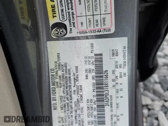 ✅ 2011 Ford Fusion Hybrid • VIN: 3FADP0L31BR116626 • Lot: 58470445. Listed on Copart with Not provided. Free auction sales archive from the USA and detailed vehicle history report at DreamBid. Image 12.