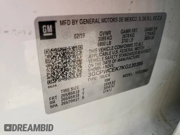 2019 Chevrolet Silverado 1500 LT с VIN 3GCPWCEK7KG130395, выставлен на аукционе Copart как лот 50391995 с пробегом 103 221 миль миль и Списание • Salvage title. История ставок и продаж доступна на DreamBid. Изображение 12.