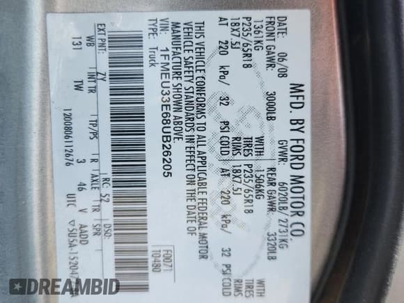 ✅ 2008 Ford Explorer Sport Trac Limited • VIN: 1FMEU33E68UB26205 • Лот: 82361125. Опубликован ранее на Copart с пробегом 188 203 миль. Бесплатный доступ к архиву аукционных продаж из США и подробный отчёт об истории автомобиля на DreamBid. Изображение 12.