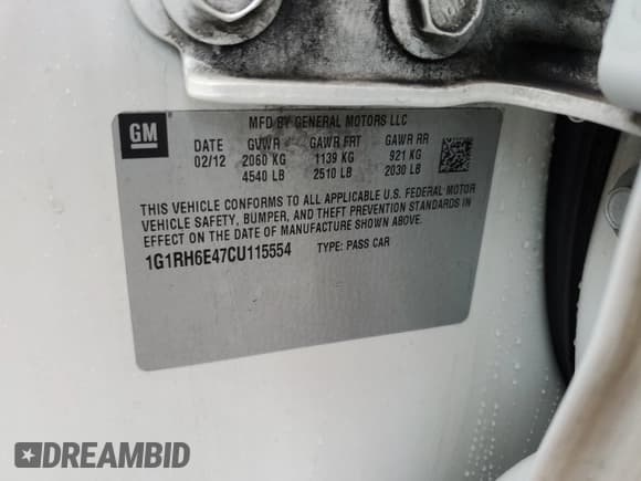 ✅ 2012 Chevrolet Volt • VIN: 1G1RH6E47CU115554 • Lot: 85934814. Wystawiony na Copart z przebiegiem 149 948 mil. Bezpłatny archiwum sprzedaży aukcyjnych z USA i szczegółowy raport historii pojazdu na DreamBid. Zdjęcie 12.