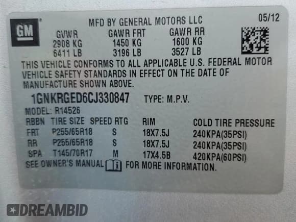 ✅ 2012 Chevrolet Traverse 1LT • VIN: 1GNKRGED6CJ330847 • Lot: 67412265. Listed on Copart with Not provided. Free auction sales archive from the USA and detailed vehicle history report at DreamBid. Image 13.