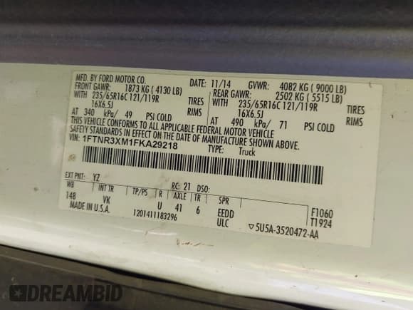 ✅ 2015 Ford Transit Cargo • VIN: 1FTNR3XM1FKA29218 • Lot: 43013185. Listed on IAAI with 740,683 mi. Free auction sales archive from the USA and detailed vehicle history report at DreamBid. Image 9.