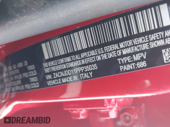 ✅ 2023 Jeep Renegade Limited • VIN: ZACNJDD11PPP35035 • Lot: 41355944. Listed on IAAI with Not provided. Free auction sales archive from the USA and detailed vehicle history report at DreamBid. Image 9.