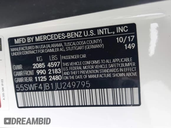 ✅ 2018 Mercedes-Benz C 300 • VIN: 55SWF4JB1JU249795 • Lot: 43681677. Listed on IAAI with 93,207 mi. Free auction sales archive from the USA and detailed vehicle history report at DreamBid. Image 9.