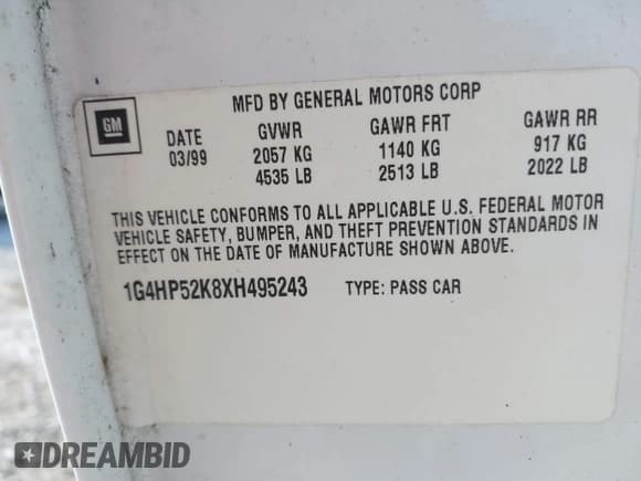 ✅ 1999 Buick LeSabre Custom • VIN: 1G4HP52K8XH495243 • Lot: 43123671. Wystawiony na IAAI z przebiegiem 112 173 mil. Bezpłatny archiwum sprzedaży aukcyjnych z USA i szczegółowy raport historii pojazdu na DreamBid. Zdjęcie 9.