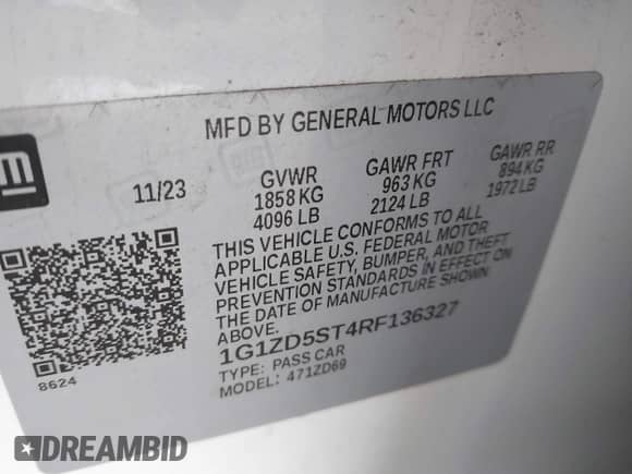 2024 Chevrolet Malibu LT с VIN 1G1ZD5ST4RF136327, выставлен на аукционе IAAI как лот 43605445 с пробегом 42 358 миль миль и . История ставок и продаж доступна на DreamBid. Изображение 9.