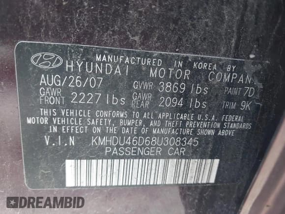 ✅ 2008 Hyundai Elantra GLS • VIN: KMHDU46D68U308345 • Lot: 43546686. Wystawiony na IAAI z przebiegiem 207 184 mil. Bezpłatny archiwum sprzedaży aukcyjnych z USA i szczegółowy raport historii pojazdu na DreamBid. Zdjęcie 9.