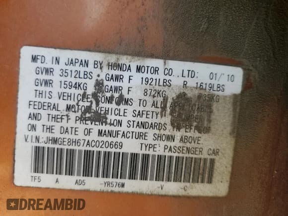✅ 2010 Honda Fit Sport • VIN: JHMGE8H67AC020669 • Lot: 80521655. Wystawiony na Copart z przebiegiem 194 615 mil. Bezpłatny archiwum sprzedaży aukcyjnych z USA i szczegółowy raport historii pojazdu na DreamBid. Zdjęcie 13.