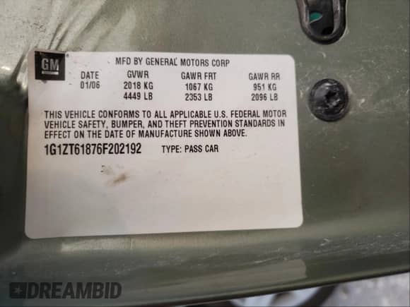 2006 Chevrolet Malibu Maxx LT с VIN 1G1ZT61876F202192, выставлен на аукционе Copart как лот 55085044 с пробегом Не указан миль и На запчасти • Non repairable. История ставок и продаж доступна на DreamBid. Изображение 10.