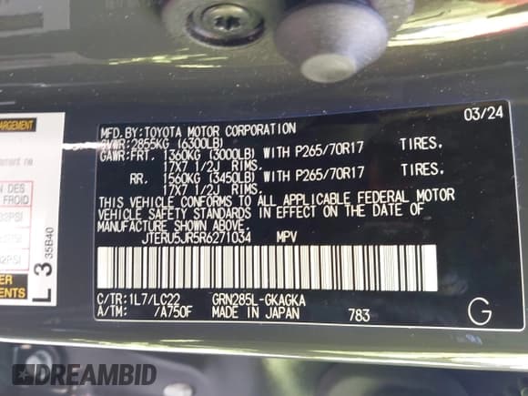 ✅ 2024 Toyota 4Runner TRD Off Road Premium • VIN: JTERU5JR5R6271034 • Lot: 43128808. Listed on IAAI with 6,517 mi. Free auction sales archive from the USA and detailed vehicle history report at DreamBid. Image 9.