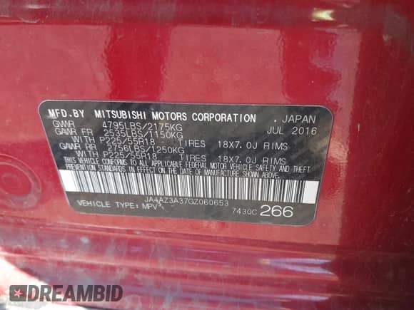 2016 Mitsubishi Outlander SE с VIN JA4AZ3A37GZ060653, выставлен на аукционе IAAI как лот 43392192 с пробегом 153 837 миль миль и . История ставок и продаж доступна на DreamBid. Изображение 9.