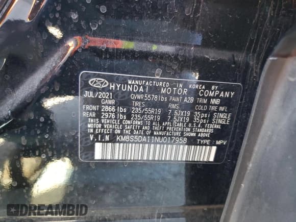 ✅ 2022 Hyundai Santa Fe Limited • VIN: KM8S5DA11NU017958 • Lot: 69091265. Wystawiony na Copart z przebiegiem 60 249 mil. Bezpłatny archiwum sprzedaży aukcyjnych z USA i szczegółowy raport historii pojazdu na DreamBid. Zdjęcie 12.