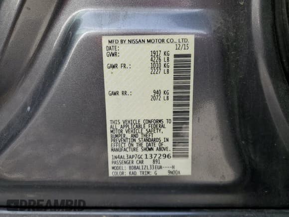 ✅ 2016 Nissan Altima SR • VIN: 1N4AL3AP7GC137296 • Lot: 91186775. Wystawiony na Copart z przebiegiem 85 933 mil. Bezpłatny archiwum sprzedaży aukcyjnych z USA i szczegółowy raport historii pojazdu na DreamBid. Zdjęcie 12.