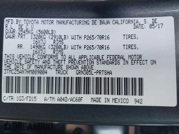 ✅ 2017 Toyota Tacoma SR5 • VIN: 3TMCZ5AN7HM089004 • Lot: 43401587. Listed on IAAI with 103,356 mi. Free auction sales archive from the USA and detailed vehicle history report at DreamBid. Image 9.
