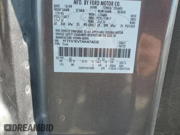 ✅ 2010 Ford F-150 XL • VIN: 1FTFX1EV7AKA74232 • Lot: 84903865. Listed on Copart with 216,339 mi. Free auction sales archive from the USA and detailed vehicle history report at DreamBid. Image 12.