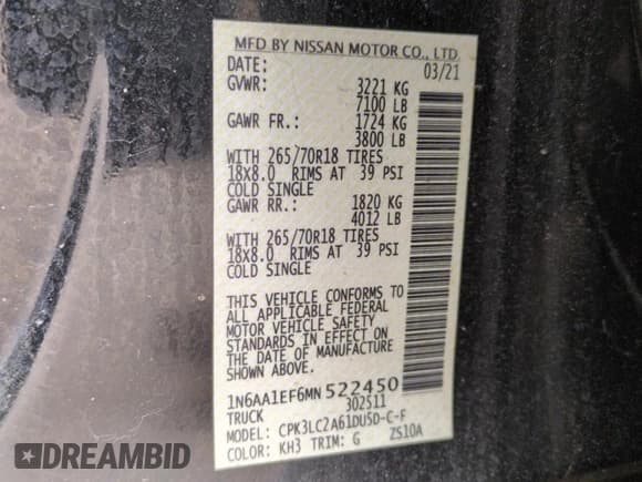 ✅ 2021 Nissan Titan SV • VIN: 1N6AA1EF6MN522450 • Лот: 65470015. Опубликован ранее на Copart с пробегом 65 213 миль. Бесплатный доступ к архиву аукционных продаж из США и подробный отчёт об истории автомобиля на DreamBid. Изображение 12.