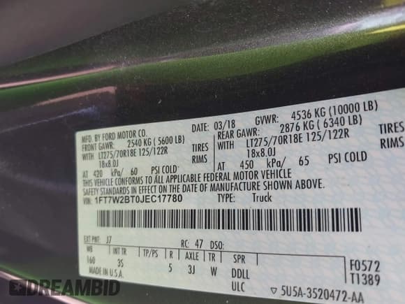 ✅ 2018 Ford F-250 XL • VIN: 1FT7W2BT0JEC17780 • Лот: 42715511. Опубликован ранее на IAAI с пробегом 84 377 миль. Бесплатный доступ к архиву аукционных продаж из США и подробный отчёт об истории автомобиля на DreamBid. Изображение 9.