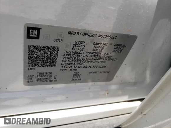 ✅ 2019 Chevrolet Traverse High Country • VIN: 1GNEVJKW6KJ125085 • Lot: 63660915. Listed on Copart with 98,092 mi. Free auction sales archive from the USA and detailed vehicle history report at DreamBid. Image 12.