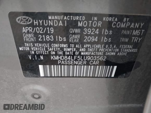 ✅ 2020 Hyundai Elantra SEL • VIN: KMHD84LF5LU903562 • Lot: 43518668. Listed on IAAI with 80,459 mi. Free auction sales archive from the USA and detailed vehicle history report at DreamBid. Image 9.