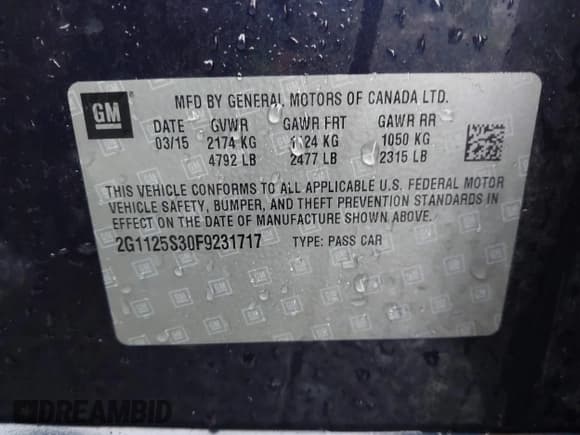 ✅ 2015 Chevrolet Impala LT • VIN: 2G1125S30F9231717 • Лот: 43618023. Опубликован ранее на IAAI с пробегом 116 976 миль. Бесплатный доступ к архиву аукционных продаж из США и подробный отчёт об истории автомобиля на DreamBid. Изображение 9.