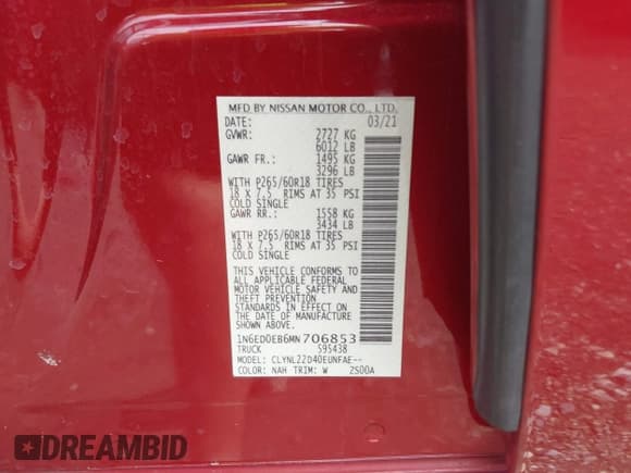 ✅ 2021 Nissan Frontier SV • VIN: 1N6ED0EB6MN706853 • Лот: 42698694. Опубликован ранее на IAAI с пробегом 45 119 миль. Бесплатный доступ к архиву аукционных продаж из США и подробный отчёт об истории автомобиля на DreamBid. Изображение 9.