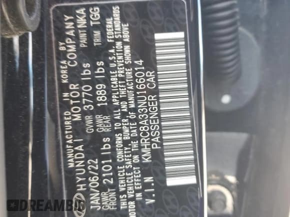 ✅ 2022 Hyundai Venue Limited • VIN: KMHRC8A33NU166014 • Lot: 57555075. Listed on Copart with 32,851 mi. Free auction sales archive from the USA and detailed vehicle history report at DreamBid. Image 13.