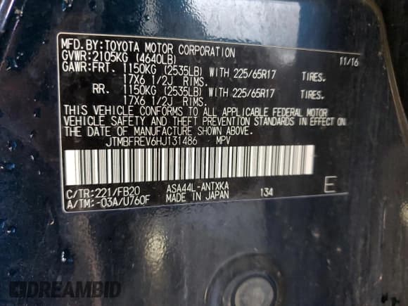 ✅ 2017 Toyota RAV4 LE • VIN: JTMBFREV6HJ131486 • Lot: 81094745. Listed on Copart with 171,421 mi. Free auction sales archive from the USA and detailed vehicle history report at DreamBid. Image 13.