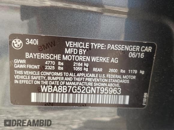 ✅ 2016 BMW 3 Series 340i xDrive • VIN: WBA8B7G52GNT95963 • Lot: 71692755. Wystawiony na Copart z przebiegiem 100 277 mil. Bezpłatny archiwum sprzedaży aukcyjnych z USA i szczegółowy raport historii pojazdu na DreamBid. Zdjęcie 13.