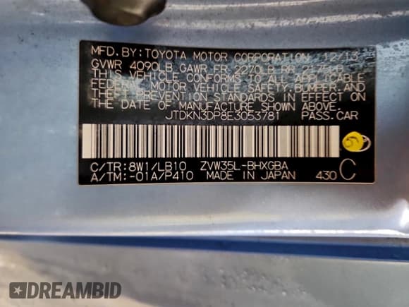 ✅ 2014 Toyota Prius • VIN: JTDKN3DP8E3053781 • Lot: 95526865. Listed on Copart with 209,765 mi. Free auction sales archive from the USA and detailed vehicle history report at DreamBid. Image 12.