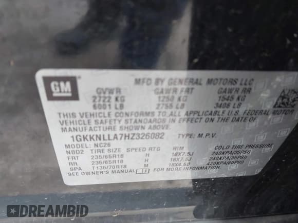 ✅ 2017 GMC Acadia SLE • VIN: 1GKKNLLA7HZ326082 • Лот: 43766730. Опубликован ранее на IAAI с пробегом 129 557 миль. Бесплатный доступ к архиву аукционных продаж из США и подробный отчёт об истории автомобиля на DreamBid. Изображение 9.