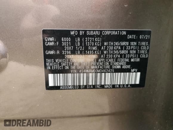 ✅ 2021 Subaru Ascent Limited • VIN: 4S4WMAMD3M3462425 • Lot: 71903295. Wystawiony na Copart z przebiegiem 45 968 mil. Bezpłatny archiwum sprzedaży aukcyjnych z USA i szczegółowy raport historii pojazdu na DreamBid. Zdjęcie 13.