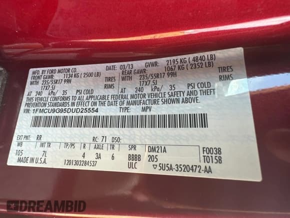 ✅ 2013 Ford Escape SE • VIN: 1FMCU9G95DUD25554 • Lot: 79906544. Wystawiony na Copart z przebiegiem Nie podano. Bezpłatny archiwum sprzedaży aukcyjnych z USA i szczegółowy raport historii pojazdu na DreamBid. Zdjęcie 10.