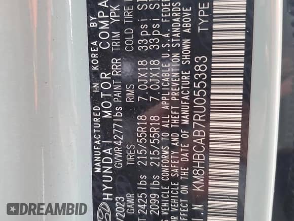 2024 Hyundai Kona SEL with VIN KM8HBCAB7RU055383, listed as a Copart auction lot 86616384 with Not provided miles and Salvage title. Bid and sale history available at DreamBid. Image 14.