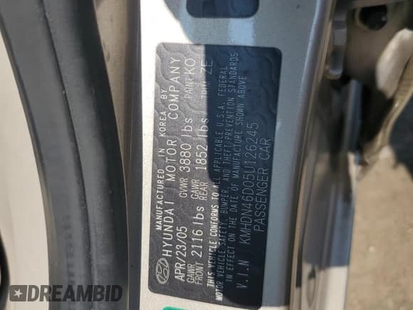 ✅ 2005 Hyundai Elantra GLS • VIN: KMHDN46D05U126245 • Lot: 63539965. Wystawiony na Copart z przebiegiem 83 492 mil. Bezpłatny archiwum sprzedaży aukcyjnych z USA i szczegółowy raport historii pojazdu na DreamBid. Zdjęcie 12.