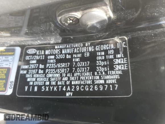 ✅ 2012 Kia Sorento LX • VIN: 5XYKT4A29CG269717 • Lot: 58981065. Listed on Copart with 151,816 mi. Free auction sales archive from the USA and detailed vehicle history report at DreamBid. Image 13.