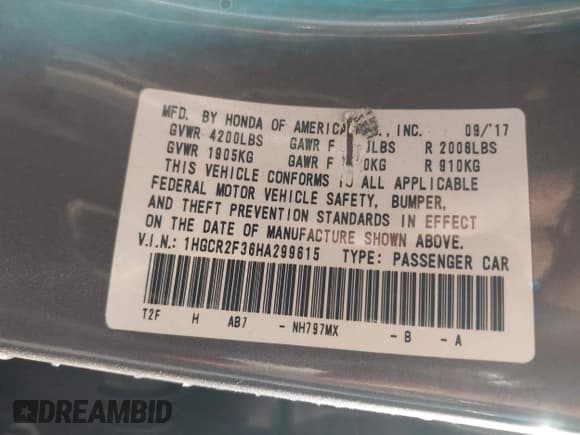 ✅ 2017 Honda Accord LX • VIN: 1HGCR2F36HA299615 • Лот: 43649050. Опубликован ранее на IAAI с пробегом 107 020 миль. Бесплатный доступ к архиву аукционных продаж из США и подробный отчёт об истории автомобиля на DreamBid. Изображение 9.