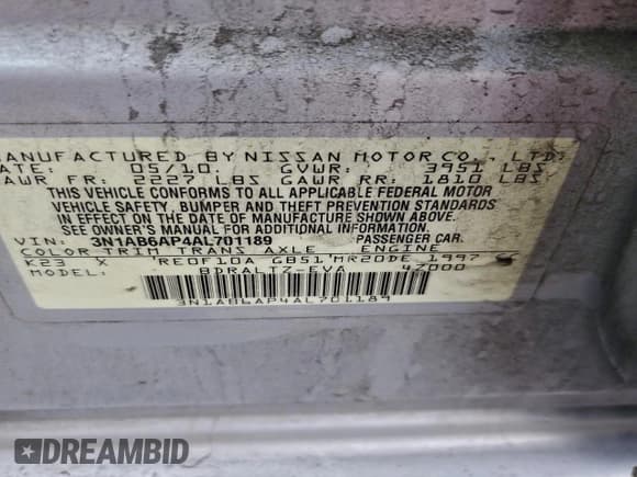 ✅ 2010 Nissan Sentra SR • VIN: 3N1AB6AP4AL701189 • Lot: 94534005. Listed on Copart with 115,753 mi. Free auction sales archive from the USA and detailed vehicle history report at DreamBid. Image 12.