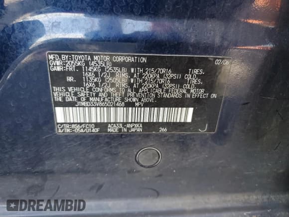 ✅ 2006 Toyota RAV4 • VIN: JTMBD33V865021468 • Lot: 59990255. Listed on Copart with 180,184 mi. Free auction sales archive from the USA and detailed vehicle history report at DreamBid. Image 13.