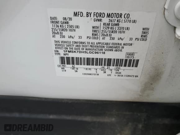 ✅ 2020 Ford Explorer XLT • VIN: 1FMSK7DH5LGC96118 • Lot: 55913525. Wystawiony na Copart z przebiegiem 38 009 mil. Bezpłatny archiwum sprzedaży aukcyjnych z USA i szczegółowy raport historii pojazdu na DreamBid. Zdjęcie 13.