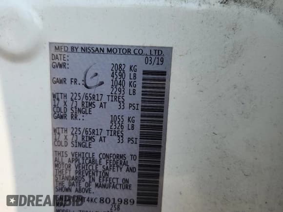 ✅ 2019 Nissan Rogue S • VIN: 5N1AT2MT4KC801989 • Lot: 71896855. Listed on Copart with 121,059 mi. Free auction sales archive from the USA and detailed vehicle history report at DreamBid. Image 14.