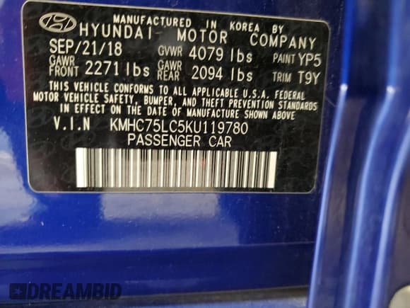 ✅ 2019 Hyundai Ioniq SEL • VIN: KMHC75LC5KU119780 • Lot: 83339434. Wystawiony na Copart z przebiegiem 107 197 mil. Bezpłatny archiwum sprzedaży aukcyjnych z USA i szczegółowy raport historii pojazdu na DreamBid. Zdjęcie 13.