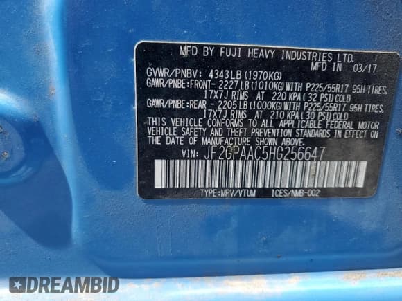 ✅ 2017 Subaru Crosstrek • VIN: JF2GPAAC5HG256647 • Lot: 61690045. Listed on Copart with 188,388 mi. Free auction sales archive from the USA and detailed vehicle history report at DreamBid. Image 13.