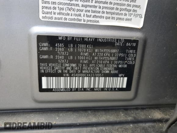 ✅ 2010 Subaru Outback Premium • VIN: 4S4BRBBC4A3378951 • Lot: 65034085. Listed on Copart with 154,382 mi. Free auction sales archive from the USA and detailed vehicle history report at DreamBid. Image 13.