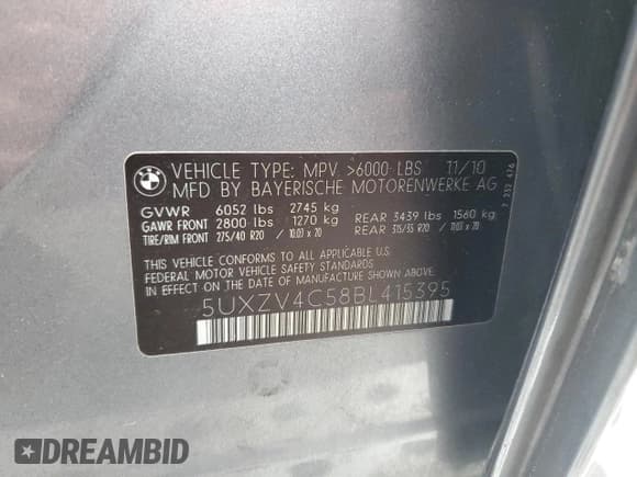 ✅ 2011 BMW X5 35i • VIN: 5UXZV4C58BL415395 • Лот: 80774595. Опубликован ранее на Copart с пробегом 126 550 миль. Бесплатный доступ к архиву аукционных продаж из США и подробный отчёт об истории автомобиля на DreamBid. Изображение 13.