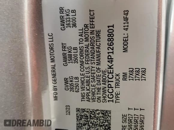 ✅ 2023 Chevrolet Colorado 4WD LT • VIN: 1GCPTCEK4P1268801 • Лот: 71677144. Опубликован ранее на Copart с пробегом 31 766 миль. Бесплатный доступ к архиву аукционных продаж из США и подробный отчёт об истории автомобиля на DreamBid. Изображение 12.