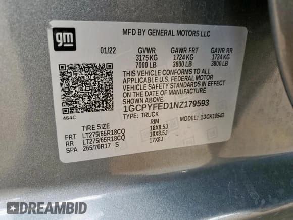 ✅ 2022 Chevrolet Silverado 1500 LT Trail Boss • VIN: 1GCPYFED1NZ179593 • Lot: 67075805. Wystawiony na Copart z przebiegiem 101 487 mil. Bezpłatny archiwum sprzedaży aukcyjnych z USA i szczegółowy raport historii pojazdu na DreamBid. Zdjęcie 12.