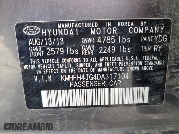 ✅ 2013 Hyundai Azera • VIN: KMHFH4JG4DA317104 • Лот: 52909875. Опубликован ранее на Copart с пробегом 125 485 миль. Бесплатный доступ к архиву аукционных продаж из США и подробный отчёт об истории автомобиля на DreamBid. Изображение 15.