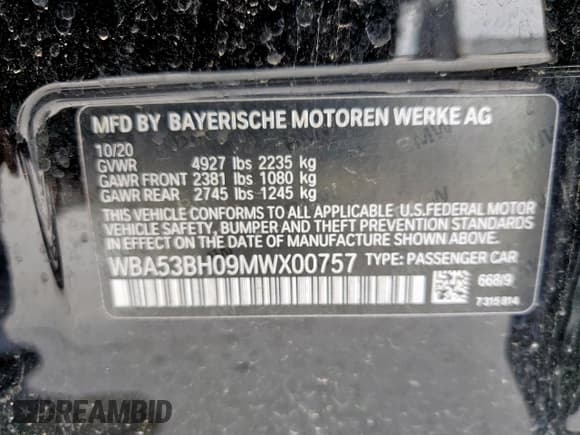 ✅ 2021 BMW 5 Series 530i • VIN: WBA53BH09MWX00757 • Lot: 54622815. Listed on Copart with 32,164 mi. Free auction sales archive from the USA and detailed vehicle history report at DreamBid. Image 13.