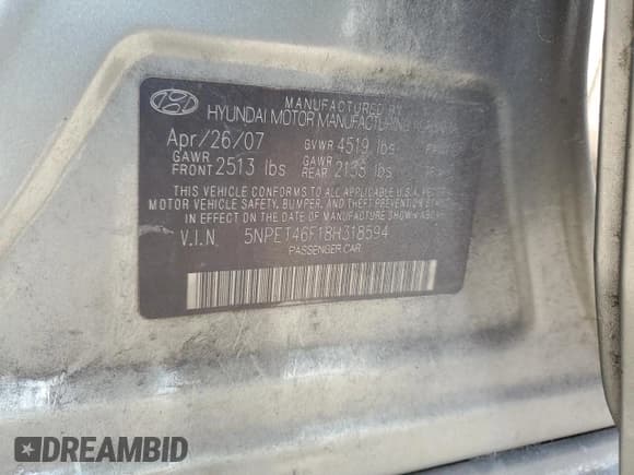 ✅ 2008 Hyundai Sonata GLS • VIN: 5NPET46F18H318594 • Лот: 68547254. Опубликован ранее на Copart с пробегом 233 019 миль. Бесплатный доступ к архиву аукционных продаж из США и подробный отчёт об истории автомобиля на DreamBid. Изображение 14.